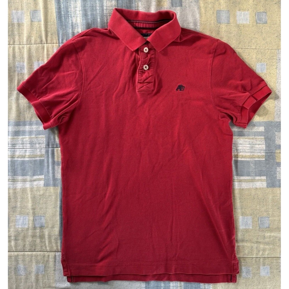 Aeropostale Polo Collard 1/4 Button Up Shirt Men's Size Medium Short Sleeve Red